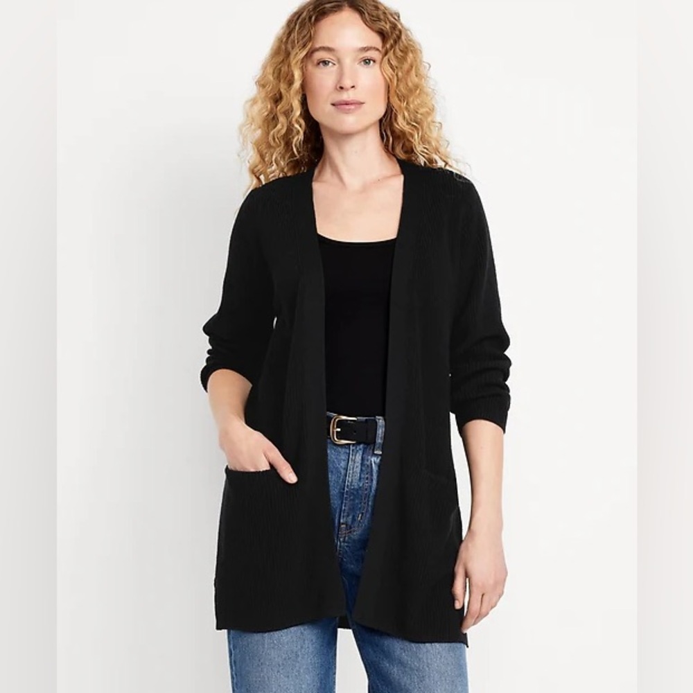 🆕Old Navy Charcoal Black Open Front Knit Cardigan, Size Medium